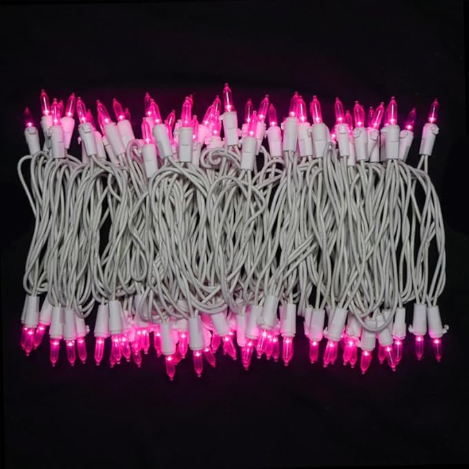 Pink Christmas LED Lights - 2 Pack 100 Count Pink Christmas String Lights for Tree, Bedroom, Wedding, Indoor/Outdoor Valentines Day Decorations, 2 Sets 33 Feet White Wire, UL Certified, Connectable