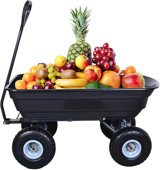 AAIN 600 Lbs Poly Garden Dump Cart,Camping Beach Wagon with 180° Rotating Handle and 10"Pneumatic Tires,Practical Heavy Duty Yard carts and Wagons,Quick Release Utility Wheel Barrow Trolley,Green A078