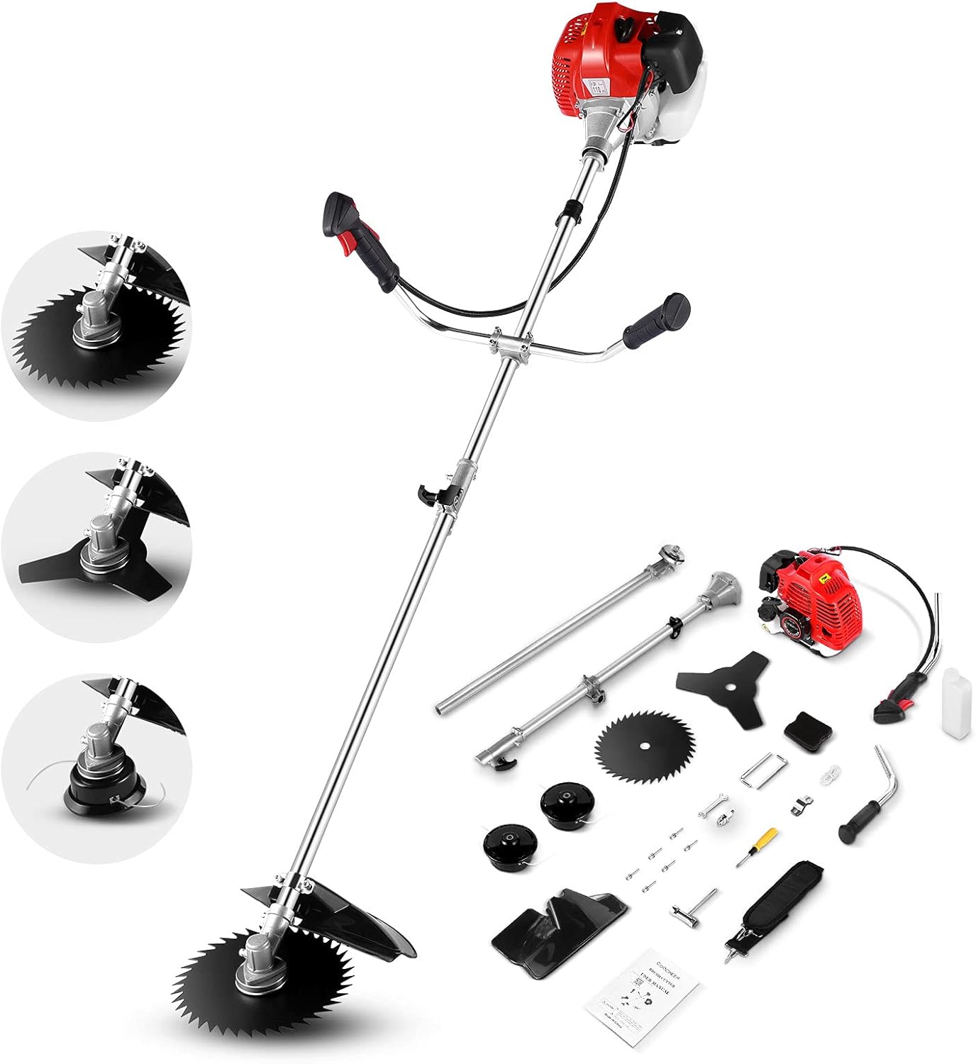 Weed Eater String Trimmer, 58cc Cordless Grass Gas Powered Weed Wacker 4-in-1 Straight Shaft String Trimmer Brush Cutter with 4 Detachable Head