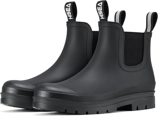 HISEA Women's Short Rain Boots Waterproof Garden Shoes Rubber Chelsea Boots Anti-Slipping Rainboots for Ladies with Comfort Insole Lightweight Stylish Ankle Rain Shoes Outdoor Work Booties