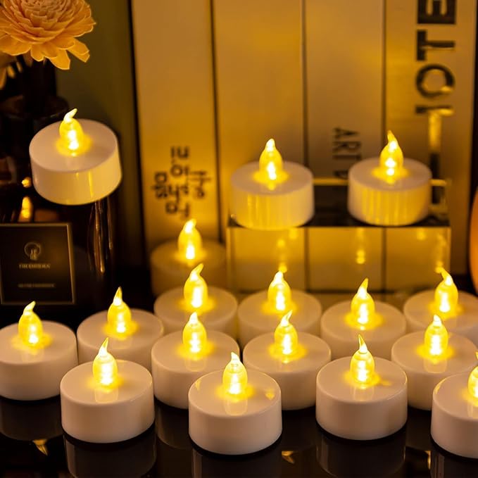 Tea Light Candles with Remote Control,12pack Flickering Flameless LED Candle,Long Lasting 400+Hours,Battery Operated with Timer for Home Decoration Seasonal &Festival Celebration WarmYellow
