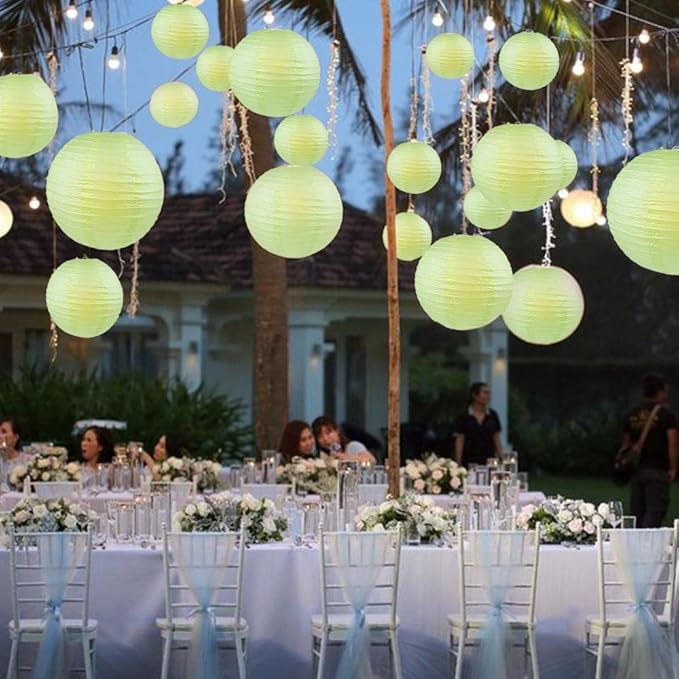 WYZworks - Pack of 10 Round Paper Lanterns 12 x 12 x 12 inches Hanging Paper Lanterns Lamp for Wedding, Birthday, Party and Home Decorations Light Apple Green