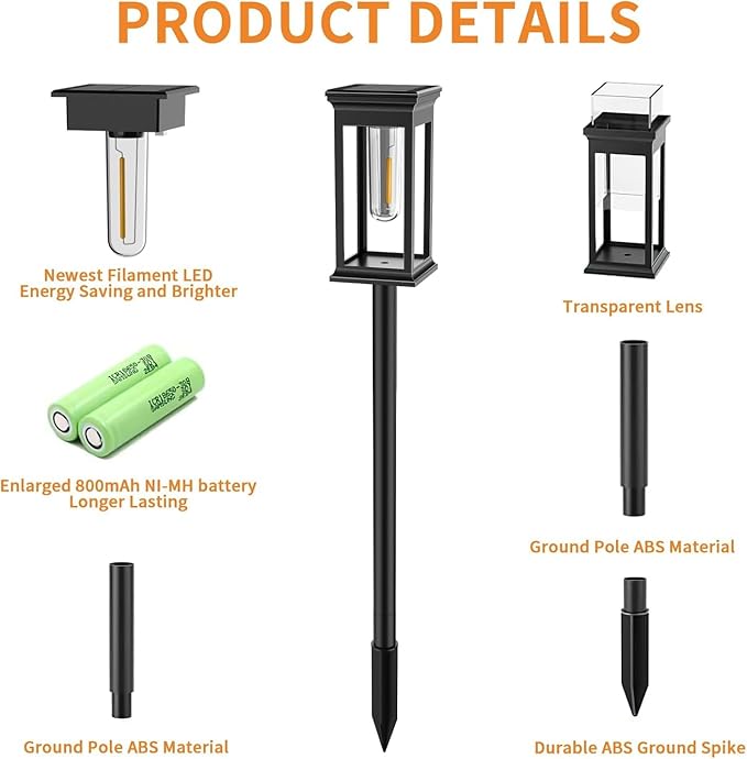 Amzxart 8 Pack Solar Pathway Lights Outdoor,Bright Solar Outdoor Lights Waterproof,Auto-on/Off Pathway Light Solar Powered for Lawn Yard Patio Garden Decoration