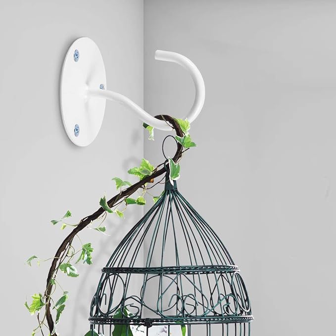 Ceiling Hooks for Hanging Plants - Metal Plant Bracket Iron Wall Mount Lanterns Hangers for Hanging Bird Feeders, Lanterns, Wind Chimes, Planters, Outdoor Decoration Hooks (White 4pcs)
