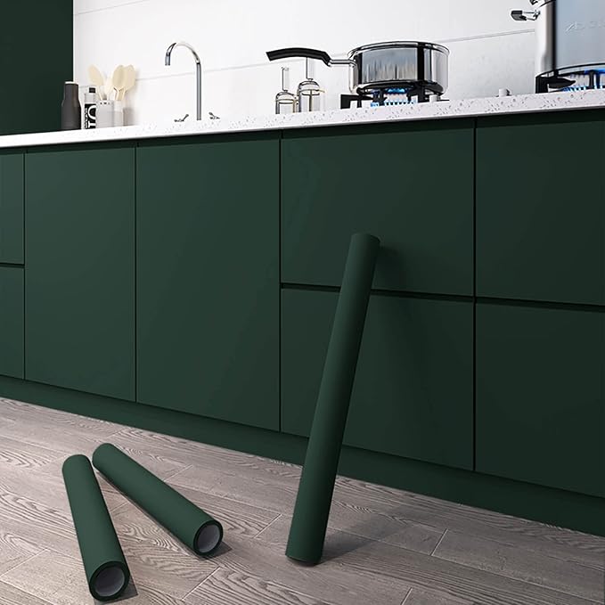 Dimoon 118''x15.7'' Emerald Dark Skin Peel and Stick Wallpaper Contact Paper Modern Self Adhesive Wall Paper Removable Renter Friendly Textured Solid Vinyl Roll (118''x15.7'',Emerald Dark Skin)