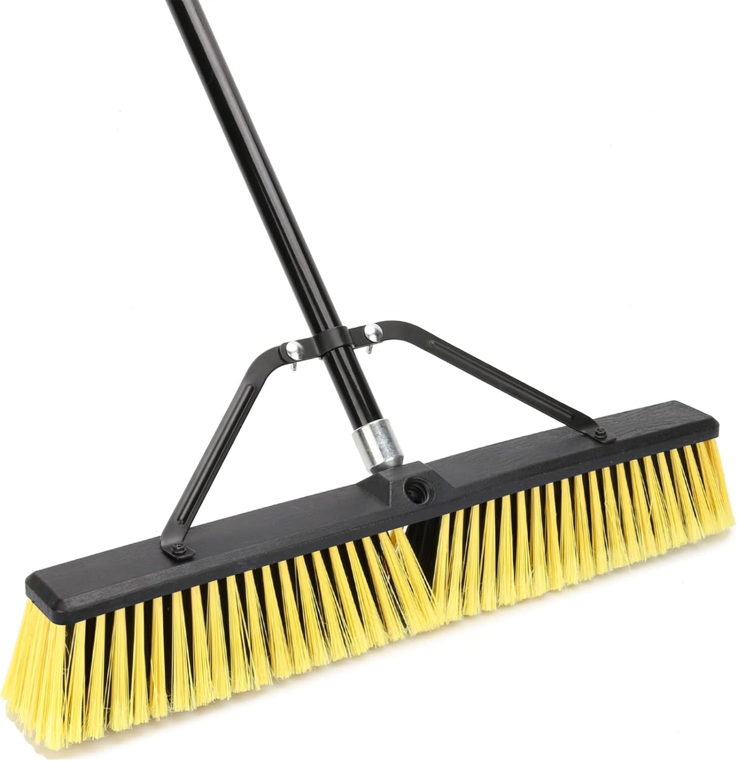 24 Inches Push Broom Outdoor Heavy Duty Broom with 63" Long Handle for Deck Driveway Garage Yard Patio Concrete Floor Cleaning Yellow