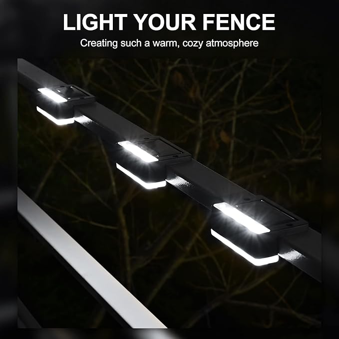 SOLPEX Solar Fence Lights, 6 LEDs Solar Lights Outdoor Waterproof Solar Powered for Deck, Stair, Front Porch, Balcony, Walkway, Garden, Yard, Patio, Pool Decor, IP65 Waterproof (12 Pack, Cold White)