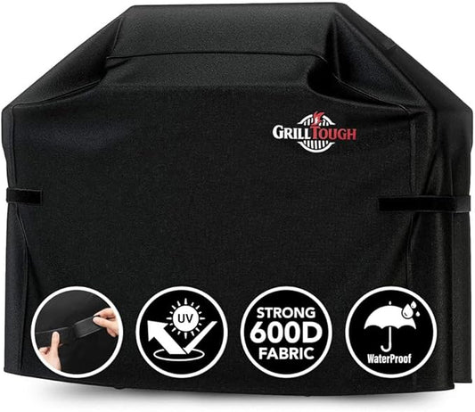 Heavy Duty BBQ Grill Cover for Outdoor Grill, 52 Inch – Waterproof, Weather Resistant, UV & Fade Resistant with Adjustable Straps – Gas Grill Cover for Weber, Genesis, Charbroil, etc. Black