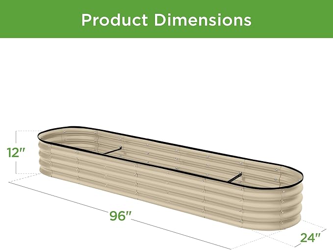 Best Choice Products 8x2x1ft Outdoor Metal Raised Garden Bed, Oval Deep Root Planter Box for Vegetables, Flowers, Herbs, and Succulents w/ 108 Gallon Capacity - Beige