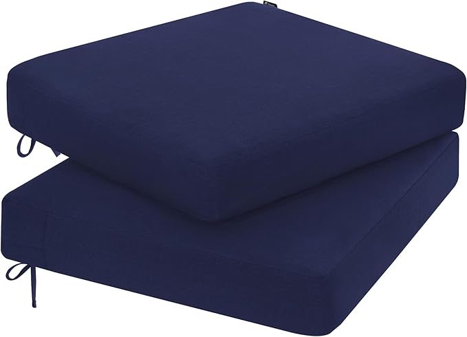 Favoyard Outdoor Chair Cushion 19 x 19 x 3 Inch Rainproof & 3-Year Fade Resistant Patio Furniture Cushions with Removable Cover and Adjustable Ties for Garden Sofa Couch Pads Set of 2, Blue