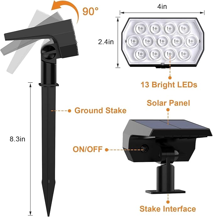 WELALO Solar Color Changing Spot Lights Outdoor, Waterproof Solar Christmas Lights with 7 Modes, Multicolor RGB Landscape Spotlights for Garden Yard Driveway Lawn Patio Pathway Decorations, 2 Pack