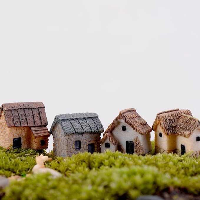 12 Pieces Miniature Fairy Garden Stone House, Resin Moss Fairy Mini Fairy Cottage House, Mini Fairy Stone Cottage Tiny House for Home Decoration Outdoor Décor