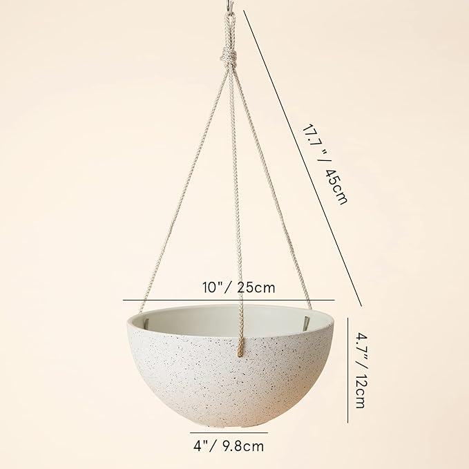 LA Jolie Muse Hanging Planters for Indoor Plants - Flower Pots Outdoor 10 inch Garden Planters and Pots,Speckled White Set of 2