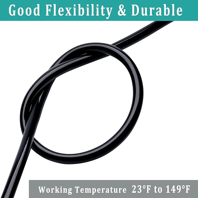 3/4" id - 50ft Black Vinyl Tubing Flexible PVC Tube Hybrid Hose Transfer Water Fuel Gas for Pond Fountain Garden Waterfall, Durable and Safe, with 2 Hose Clamps