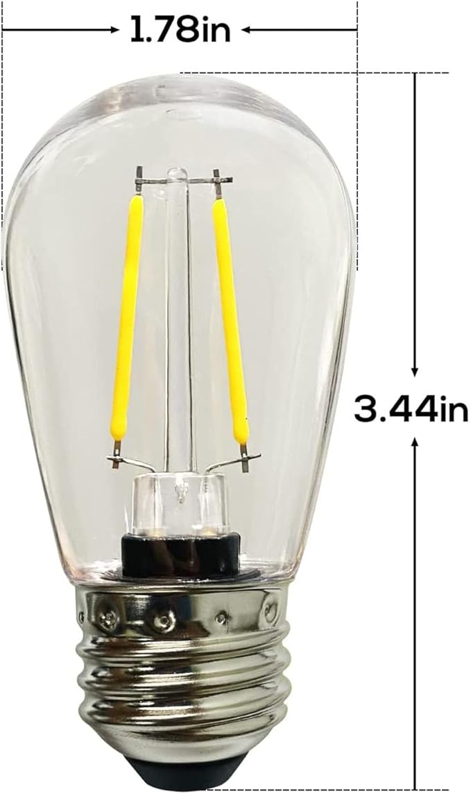 Banord 15 Pack Dimmable 2W S14 Replacement LED Bulbs, 2200K Waterproof Outdoor String Lights Vintage LED Filament Bulb, Shatterproof E26 Screw Base Edison LED Light Bulbs