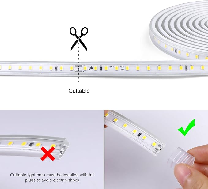 AIMENGTE LED Strip Lights, 240 LEDs, 6500K Cool White, Waterproof Indoor & Outdoor Rope Lights for Room, Garden, Patio, Kitchen, Bedroom, Living Room, and Under Cabinet Decoration, AC 110V