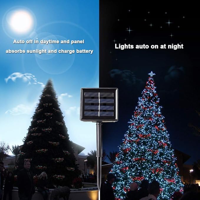 Toodour Solar Christmas Lights, 72ft 200 LED 8 Modes Outdoor Christmas String Lights, Waterproof Solar Fairy Lights for Christmas Tree, Fence, Holiday, Party, Balcony, Christmas Decor - Multicolor