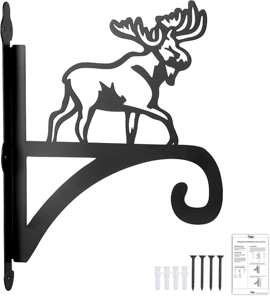 ATKKE Hanging Plant Bracket Hangers Indoor Iron Wall Mount,11” Moose Silhouette Ornamental Iron Hangers Hookers for Flower Pot Lantern Bird Feeder Wind Chimes