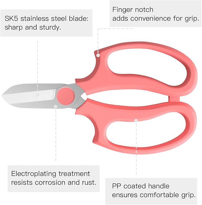 Flower Scissors, Strong Floral Shears,3PCS Premium Steel Garden Pruning Shears Floral Fruits Leaf Scissors Hand Pruner Snip Trimming Tool for Gardening Flower Arrangement, Pink