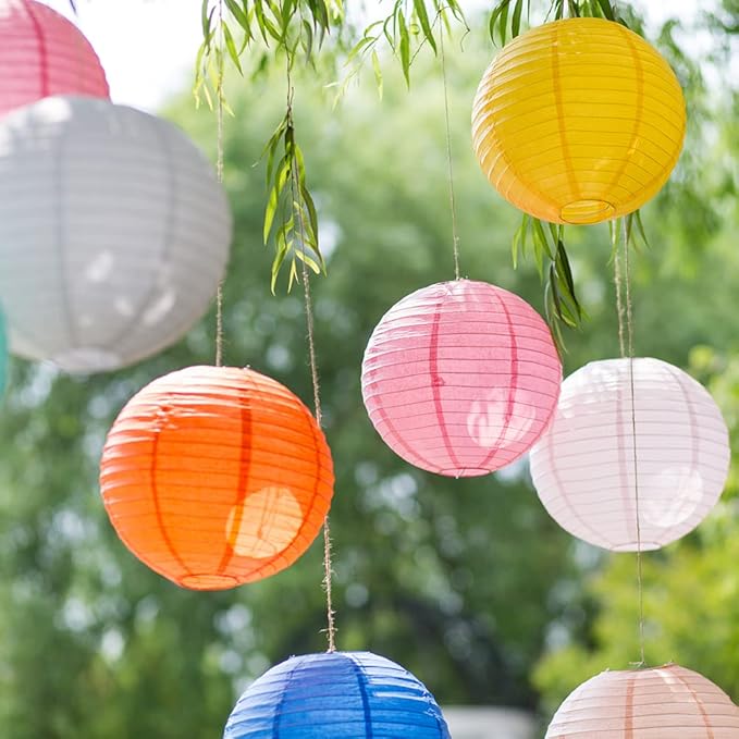 Chinese Style Paper Lanterns, Set of 12, Suitable for Party Decoration (Red, 14in)