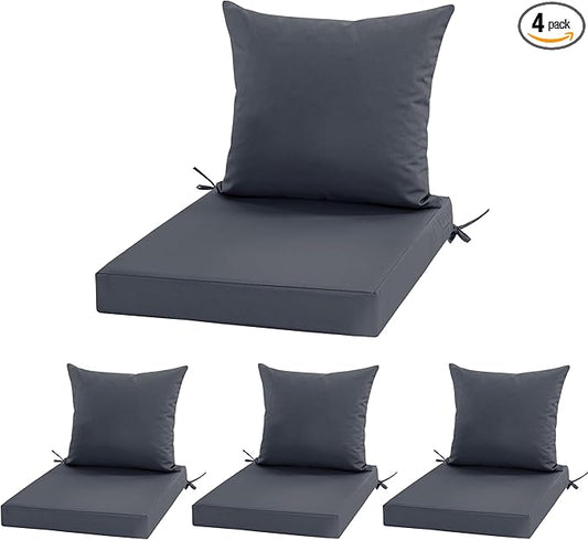 24x24 Inch Outdoor Cushions for Patio Furniture, Waterproof Outdoor Chair Cushions w/Fade-Resistant, Removable & Machine-Washable Covers, Deep Seat Sofa/Couch Pads Replacement – Set of 4, Dark Grey