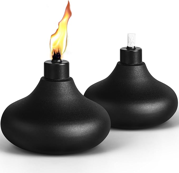 2 Pack Metal Table Top Torches, 24.5oz Citronella Torches for Outside, Refillable Flame Light Torch, Decorative Tabletop Lantern for Yard, Patio, Deck, Garden, Party, Landscape
