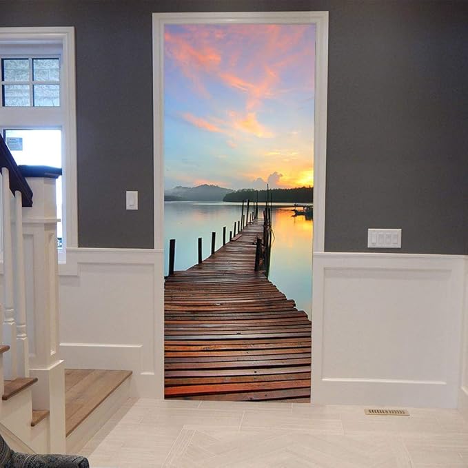 3D Door Stickers Murals Peel and Stick - PIER - Door Wallpaper Self-Adhesive Door Decals Removable PVC Waterproof Door Poster for Bedroom Living Room Door 37.4" x 84.6"