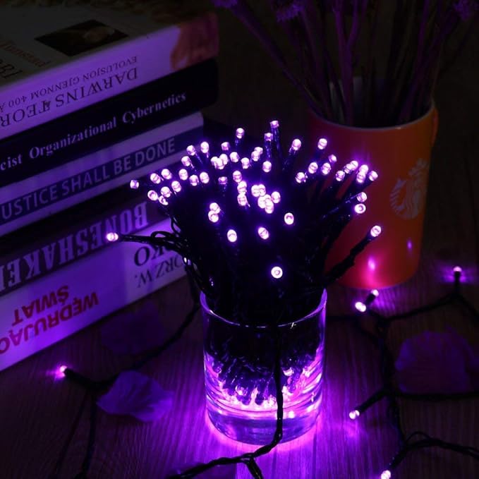 Toodour Solar Christmas Lights, 2 Packs Total 144ft 400 LED 8 Modes Solar String Lights, Waterproof Solar Outdoor Christmas Lights for Garden, Patio, Fence, Balcony, Christmas Tree Decor - Purple