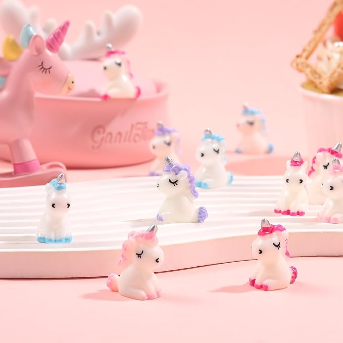 Barydat 120 Pcs Micro Unicorn Miniature Figurines Garden Moss Landscape Mini Resin Animals Unicorn Cake Topper DIY Terrarium Crafts Ornament Accessories for Home Dollhouse Decoration, 4 Colors