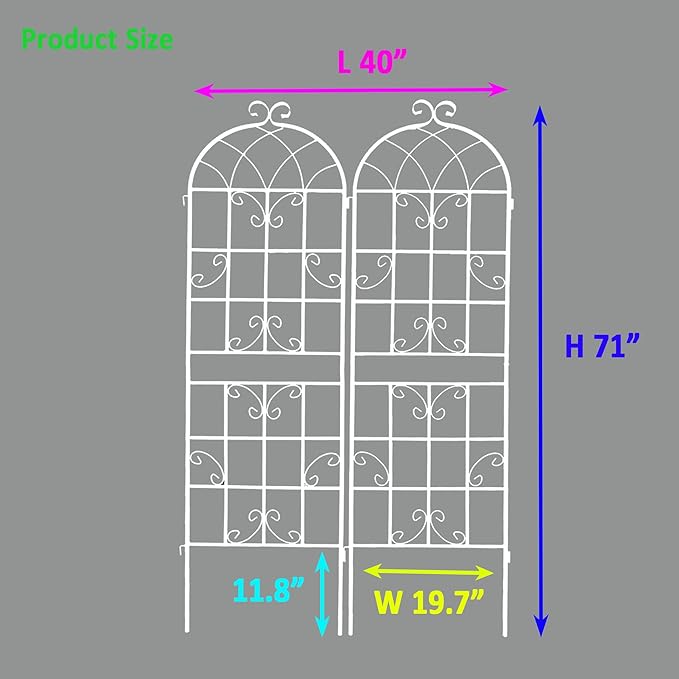 2 Pack Metal Garden Trellis 71" H Fence Rustproof Garden Trellis for Climbing Plants Support Roses Flower Outdoor Lawn, Cream White