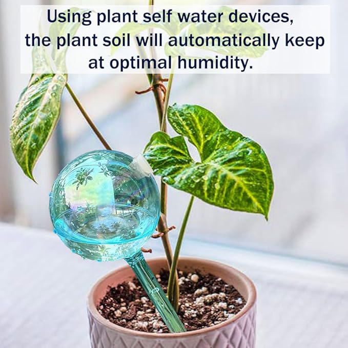 2pcs Galss Plant Watering Devices, Planter Self Watering Globes for Home Potting, Garden Flower Plant Watering Spikes Automatic Plant Waterer System Set for Indoor Outdoor Plant Daily Watering