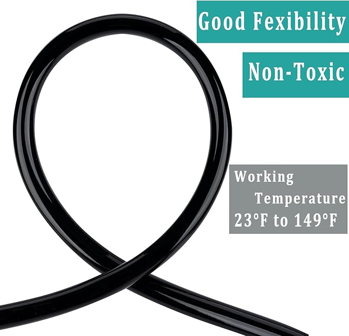 Black Vinyl Tubing 1/4” ID × 3/8” OD - 25 Feet PVC Flexible Plastic Tube Hybrid Hose, Transfer Water Air Oil for Pond Fountain Garden, Non-toxic and BPA free