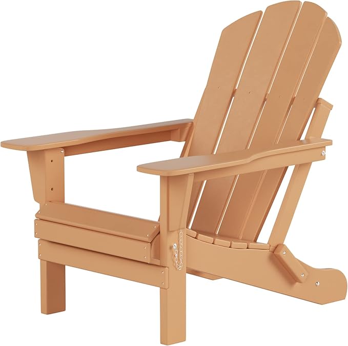 WO Home Furniture Adirondack Chairs Table Set of 3 PCS Outdoor Folding Chairs Coffee Table Weather/UV Resistant for Lawn, Garden, Bon Fire, Balcony (Teak)