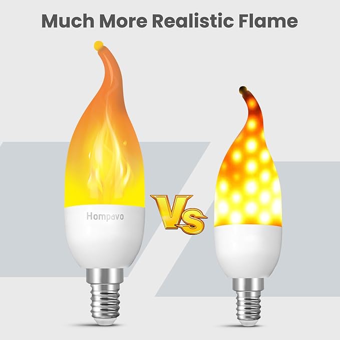 Hompavo 【Upgraded】 LED Flame Light Bulbs, 3 Modes Flickering Light Bulbs, E12 Chandelier Base Candle Fire Light Bulb for Halloween Christmas Party Porch Indoor & Outdoor Home Decoration - 2 Pack