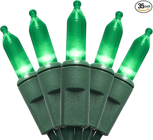 Green LED Christmas Lights - 35 Count Green Christmas String Lights for Small Tree, Crafts, Indoor and Outdoor St. Patrick's Day Decorations, 11 Feet Same Color Wire, UL Certified, Connectable