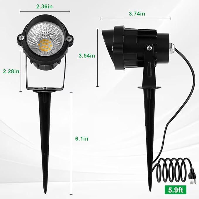 Outdoor Landscape Lighting: 18 CoB LEDs IP65 Waterproof Landscape Lights Plug in, 10W 2700K Warm White Outdoor Spot Lights for Yard Garden Pathway House