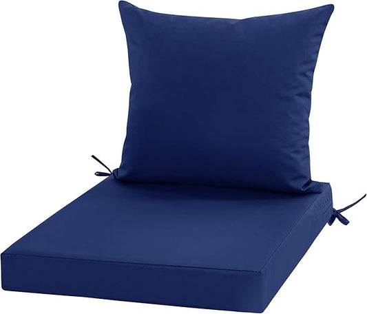 24x24 Inch Outdoor Cushions for Patio Furniture, Waterproof Outdoor Chair Cushions w/Fade-Resistant, Removable & Machine-Washable Cover, Deep Seat Sofa/Couch Pad Replacement – Set of 1/2/4, Navy Blue
