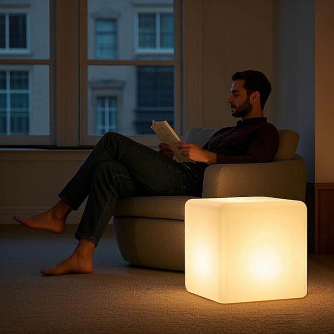 Mr.Go 20-inch LED Lighted Cube Table, Large LED Cube Chair Light, 16 RGB Colors LED Cube Seat w/Remote - Rechargeable - Waterproof - Home Outdoor Patio Pool Bar Stage Party Lighting Decoration