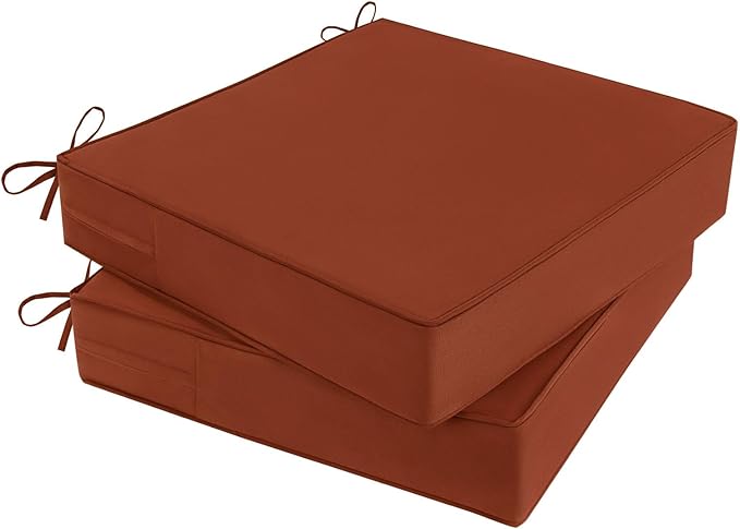 Outdoor Chair Cushions Set of 2 for Patio Furniture 18.5x16x3 Inch Waterproof Patio Chair Cushion 3 Year Color Fastness Rectangle Elastic Foam Garden Couch Pads with Ties and Handle,Spice