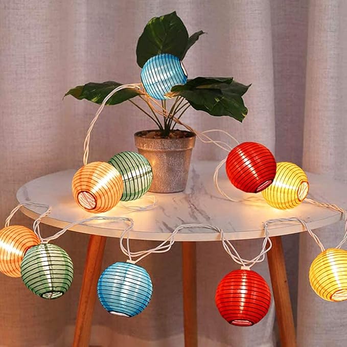 Abeja Nylon Lantern String Lights 10 Multicolor Lanterns Plug in Home, Garden Decorative Lights for Indoor/Outdoor, Patio Party Wedding Bistro Bar Garden Backyard Front Door, White