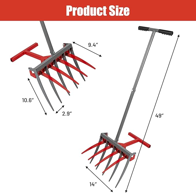 2-in-1 Broad Fork Garden Tool, Manual Hand Cultivator & Tiller, Heavy Duty Twist Tiller with 5+4 Steel Tines, Pitchfork for Soil Loosening, Digging, and Lawn Aeration