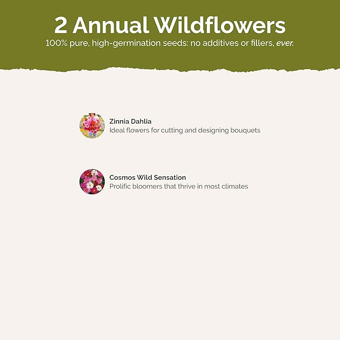 Eden Brothers Cosmic Zen Flower Mixed Seeds for Planting, 5 lb, 2,400,000+ Seeds with Zinnia Dahlia Flowered, Cosmos Sensation | Attracts Pollinators, Plant in Spring, Zones 3, 4, 5, 6, 7, 8, 9, 10