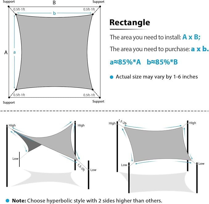 Amagenix Sun Shade Sail 4'X6' Curved Edge Outdoor Shade Canopy Turquoise Breathable 95% UV Block Shade Cloth for Patio Garden Backyard (We Make Custom Size)