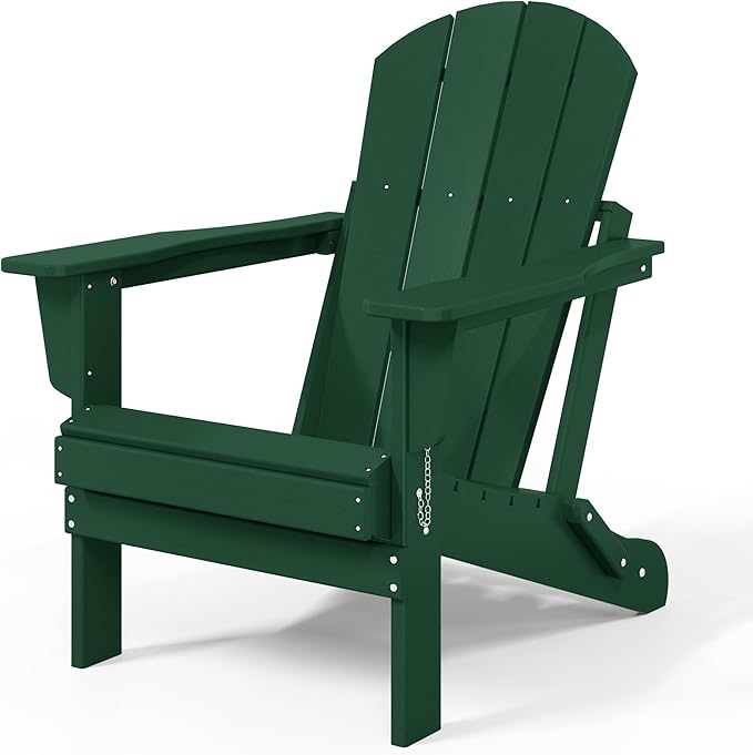 Westin Outdoors Laguna WO Outdoor Adirondack Folding Patio Chairs 8 PCS Set Retro Beach Aesthetic for Backyard, Lawn, Patio, Deck, Garden, Weather Resistant Polyethylene Plastic Lounger (Dark Green)