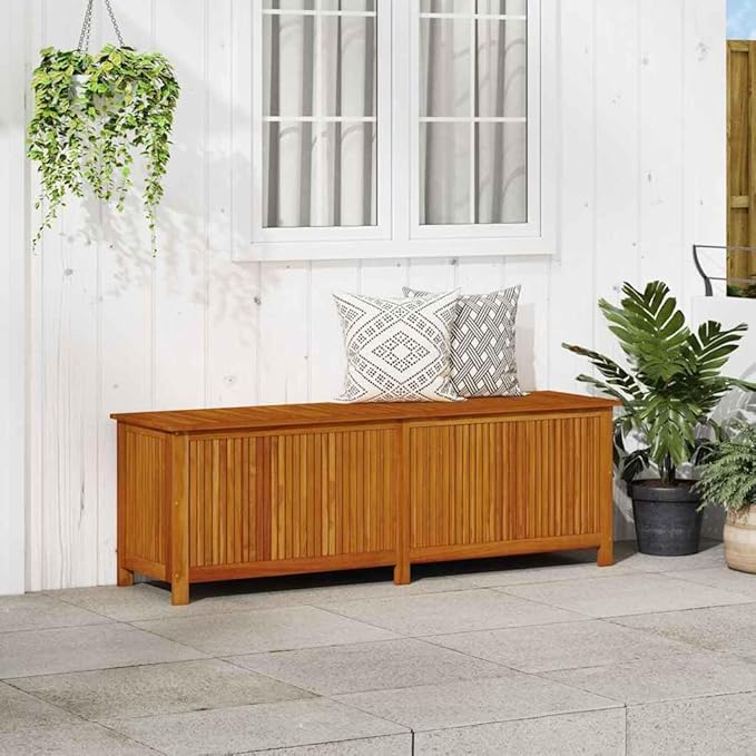 vidaXL Outdoor Storage Box, [Load Capacity Gallon] Deck Box with Gas-Lift Lid, Storage Chest with Water-Resistant Zippered Bag Inside, 68.9''x19.7''x22.8'', Solid Acacia Wood