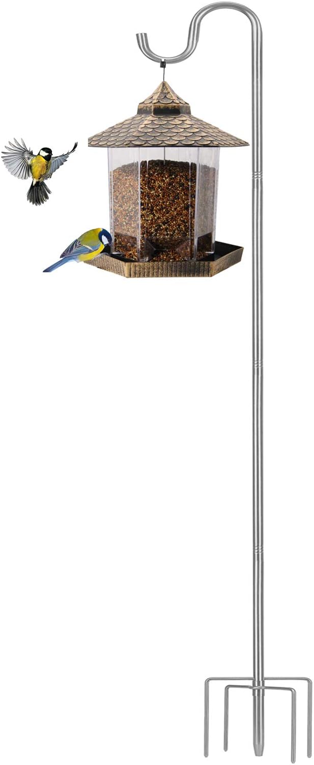 Shepherds Hook for Outdoor, 30 Inch Tall & 5/8 Inch Diameter Stainless Steel Heavy Duty Poles to Hang Outdoor Lights with 5 Prongs Base, Suitable for Bird Feeders or Wedding Decors(1pack)