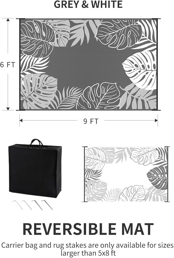 COCOER Tropical Outdoor Rug 6x9 Reversible-Waterproof Patio Rug-Quick Dry Outdoor Carpet-Outdoor Area Rugs Indoor Outdoor Rugs-Outside Rug Patio Decor for Porch Deck Balcony Backyard