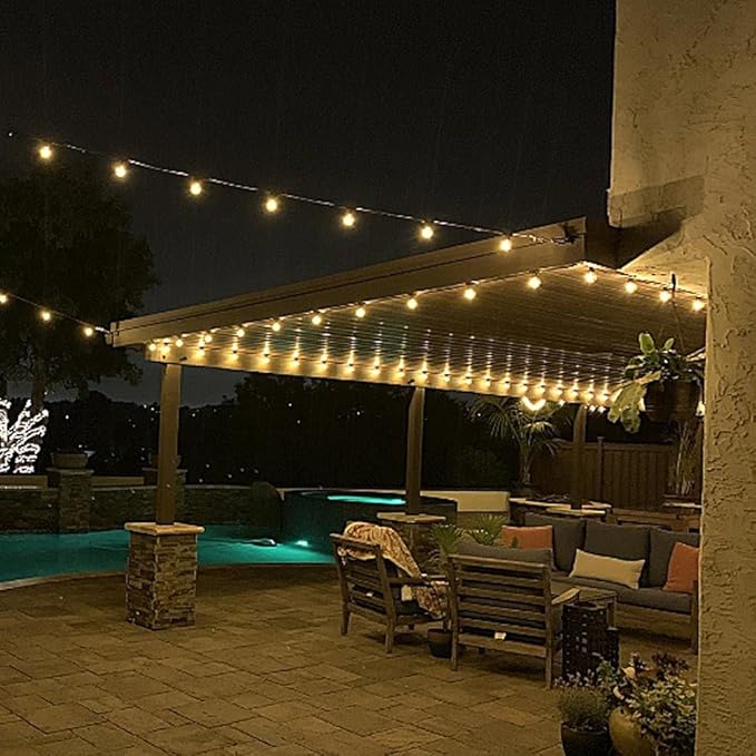 Novelty Lights 25 Feet G40 LED Patio String Lights with 25 Bulbs, Warm White, Weather Resistant and Shatterproof Replaceable Plastic Globe Bulbs, Black Wire