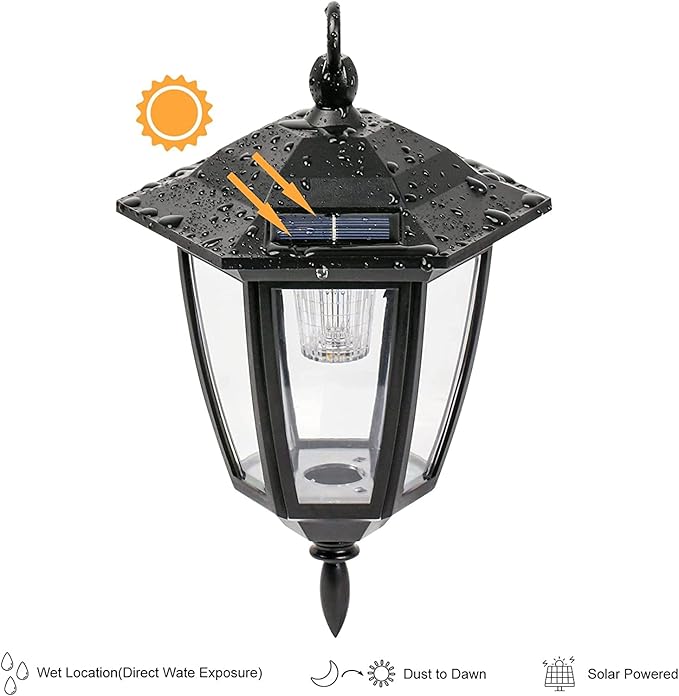 Viewsun 34 Inch Hanging Solar Lights, Shepherd Hook Lights with 2 Shepherd Hooks Waterproof Outdoor Decorative Solar Lantern Lights for Garden Decor, Patio, Backyard, Pathway, 4 Pack