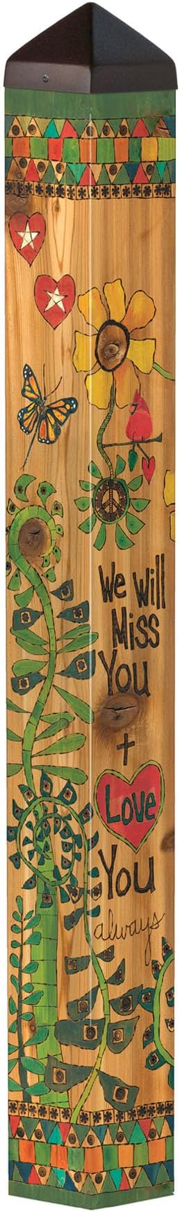 Studio M Art Pole, PVC Weather Resistant Pole with Vinyl Bowl 40 inches Tall Outdoor Decoration for Gardens, Patios, Yards, Landscaping and Birding Accessories, We Will Miss You